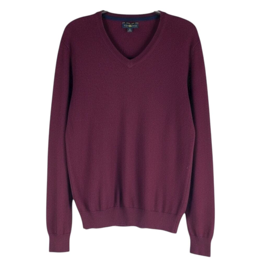 Club Room Merino Wool Blend V Neck Long Sleeve Sweater Burgundy Size M